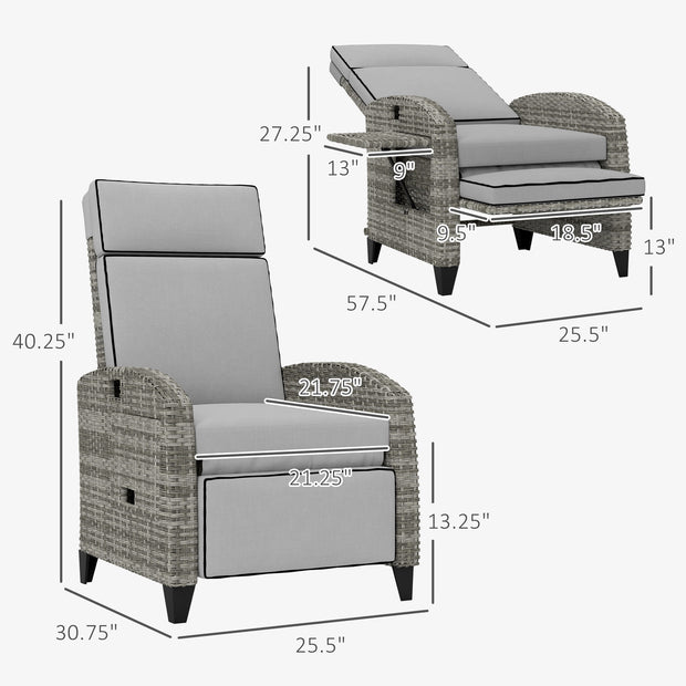 Outdoor Recliner Lounge Chair with Cushions & Adjustable Footrest – Gray