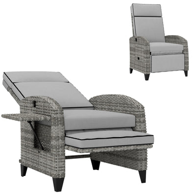 Outdoor Recliner Lounge Chair with Cushions & Adjustable Footrest – Gray