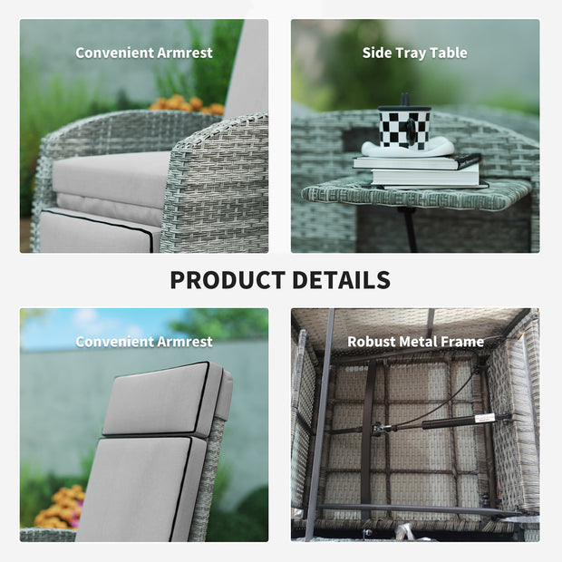 Outdoor Recliner Lounge Chair with Cushions & Adjustable Footrest – Gray