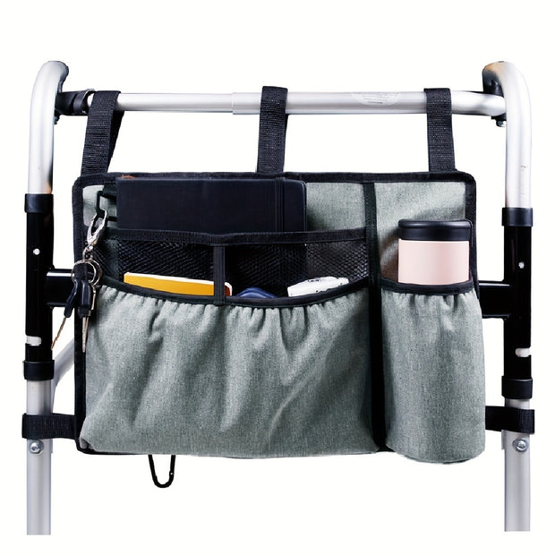 Organizer Pouch Bag With Cup Holder For Rollator Or Folding Walker