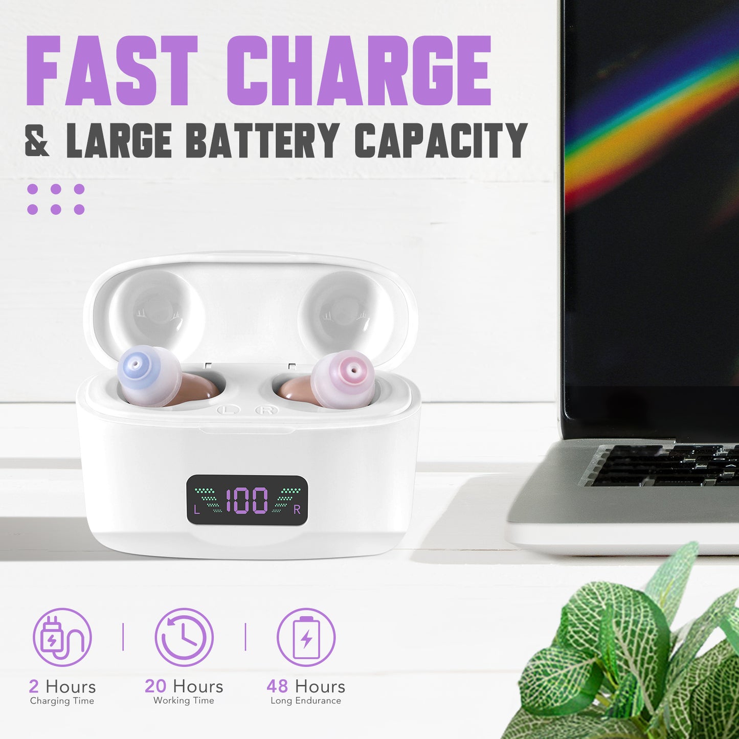 Rechargeable Hearing Aids with Charging Case – Portable Sound Amplifier (Pair)